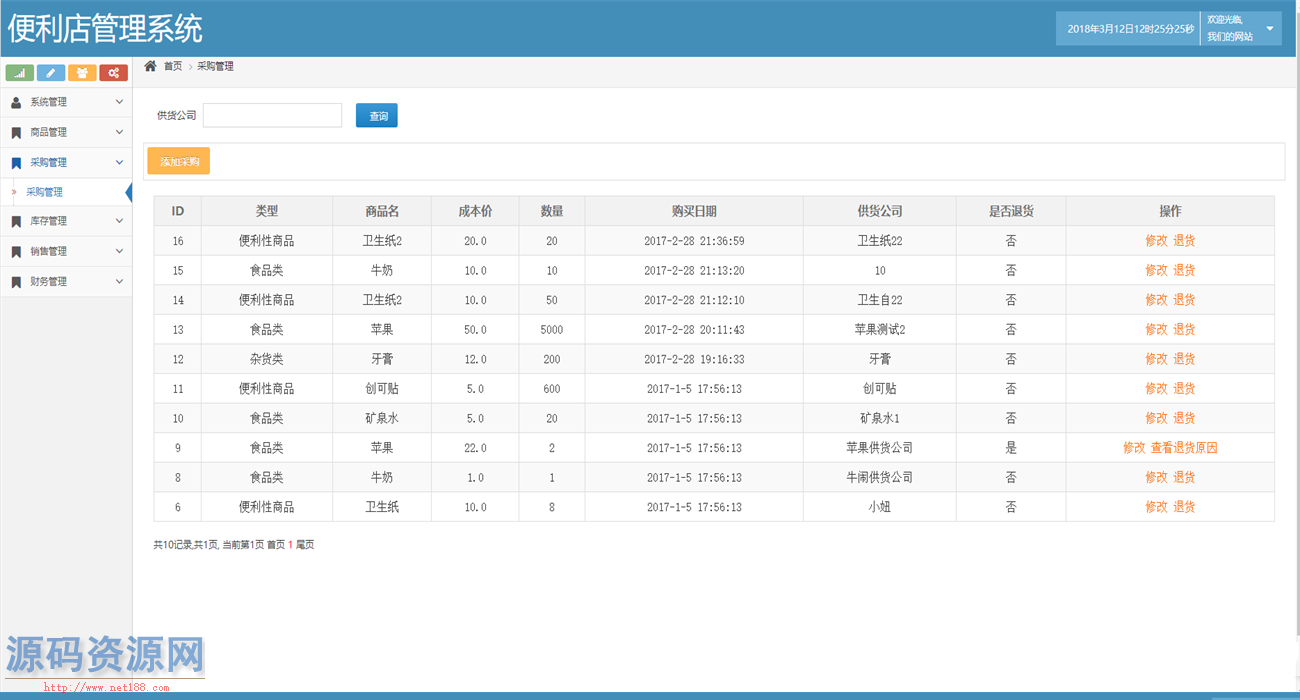 Java超市便利店管理系统源码