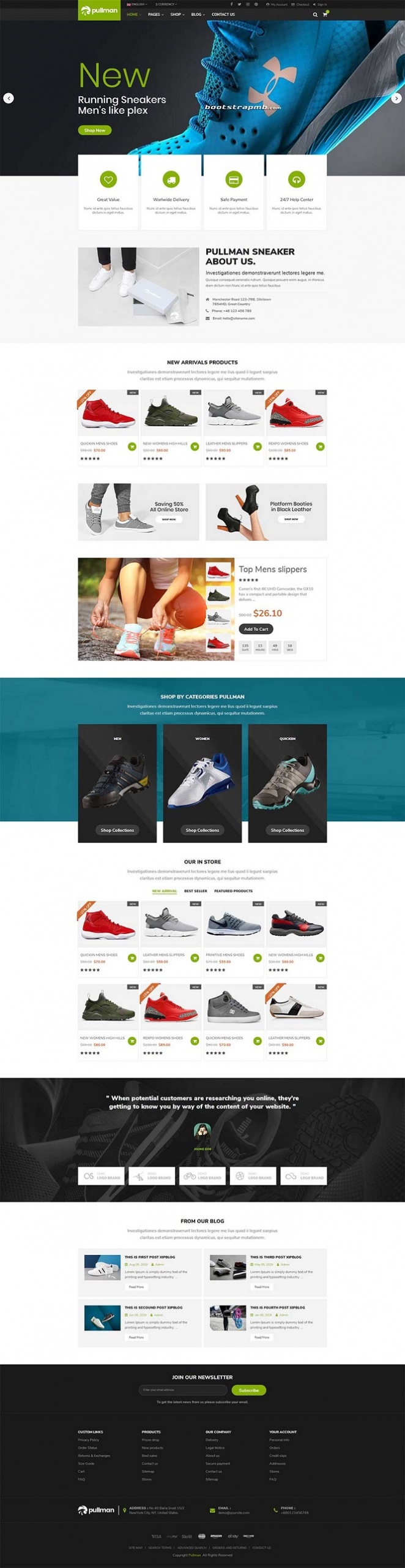 Bootstrap响应式大气宽屏的运动鞋商城网站程序模板下载
