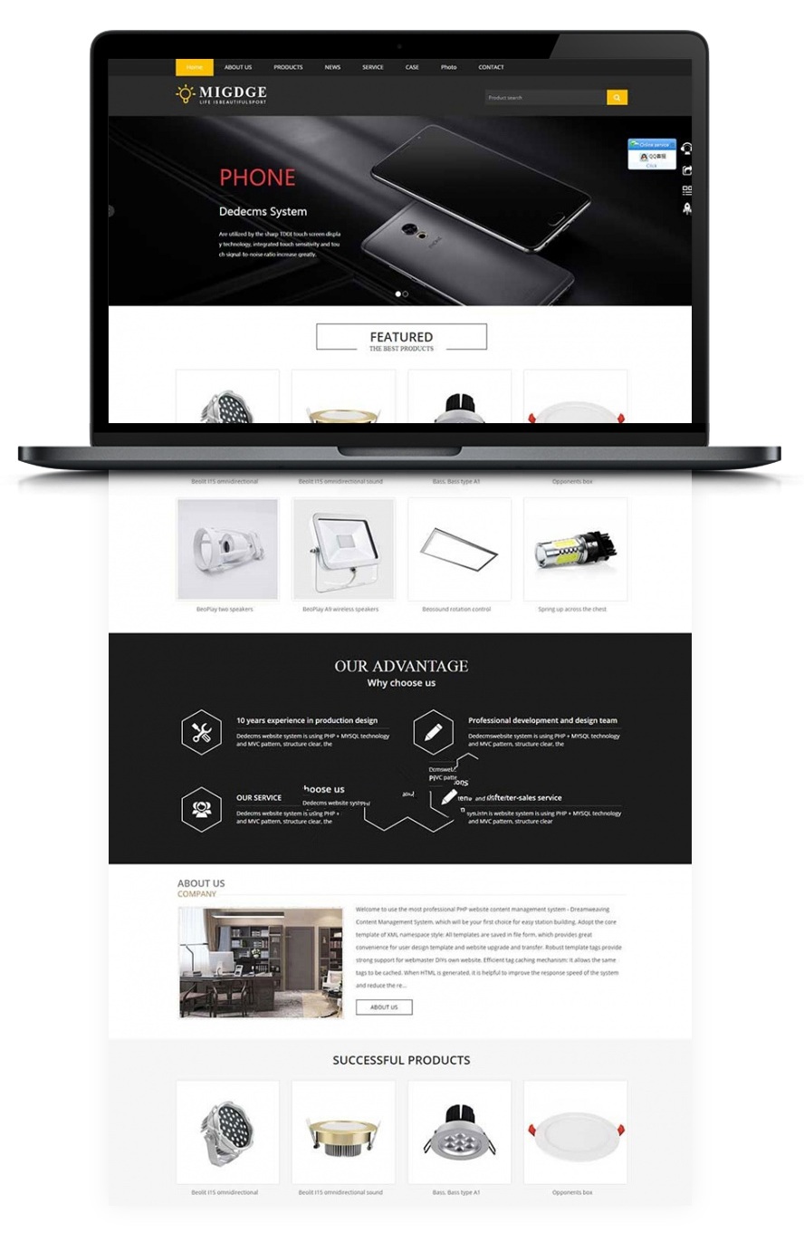 织梦DEDECMS黑色响应式灯具灯饰欧美外贸网站模板 手机WPA