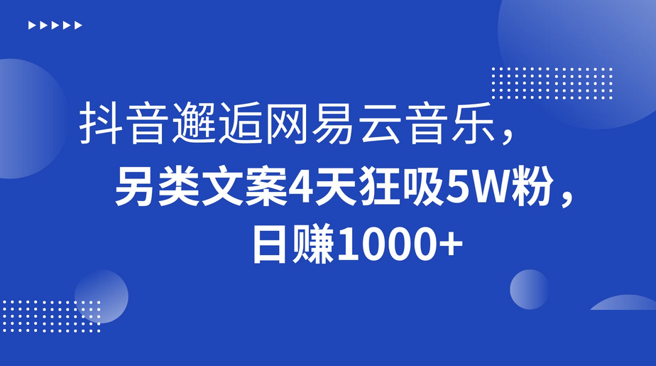 抖音与网易云音乐意外相遇，创造不寻常的文案，仅用四天吸引了五万粉丝，每日收入超过1000+ ...