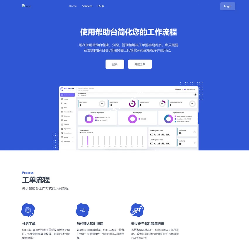强大的工单管理系统开心汉化源码轻量工单知识库程序网站 