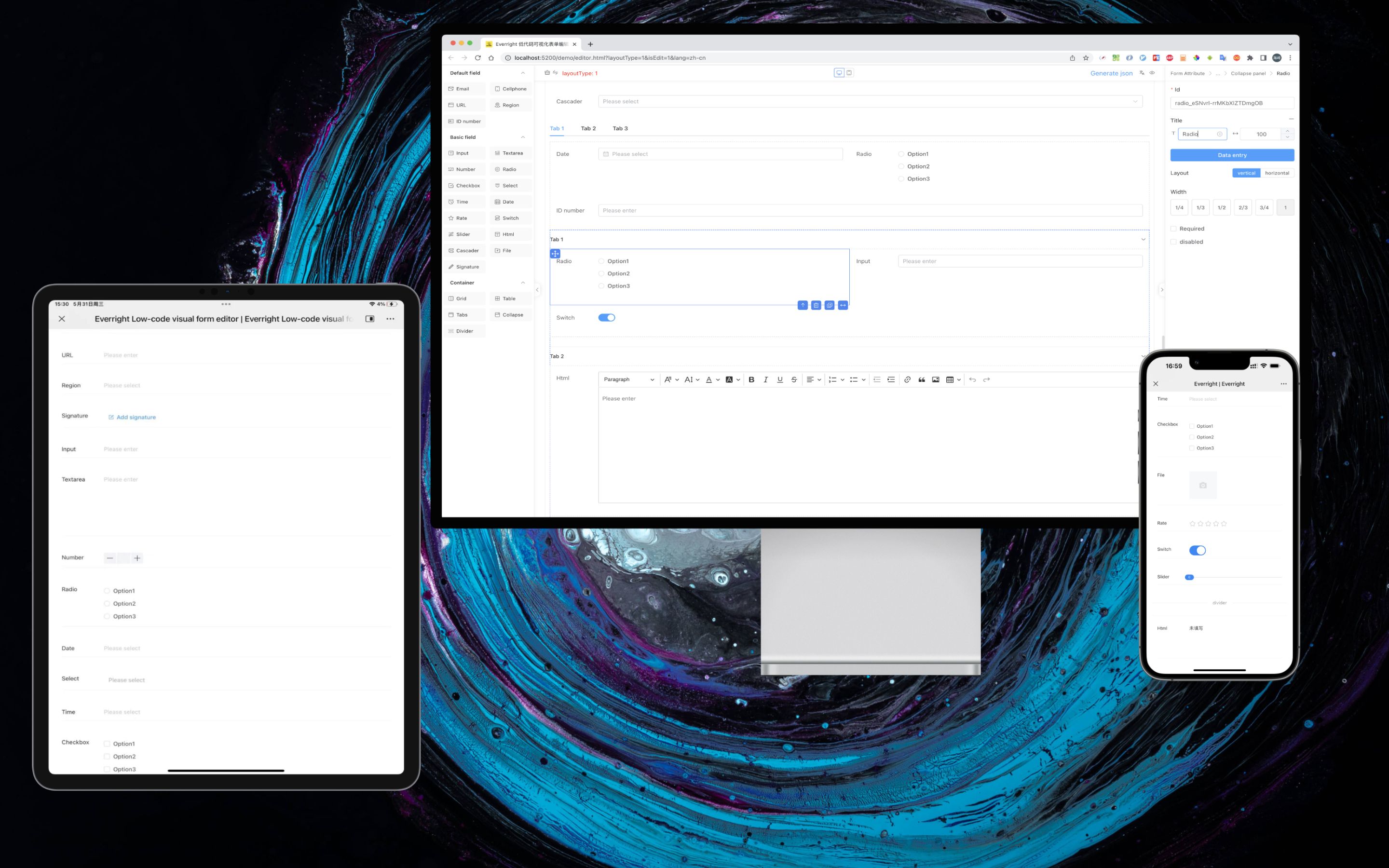 javascript可视化低代码表单编辑器,基于vue、element-plus、vant