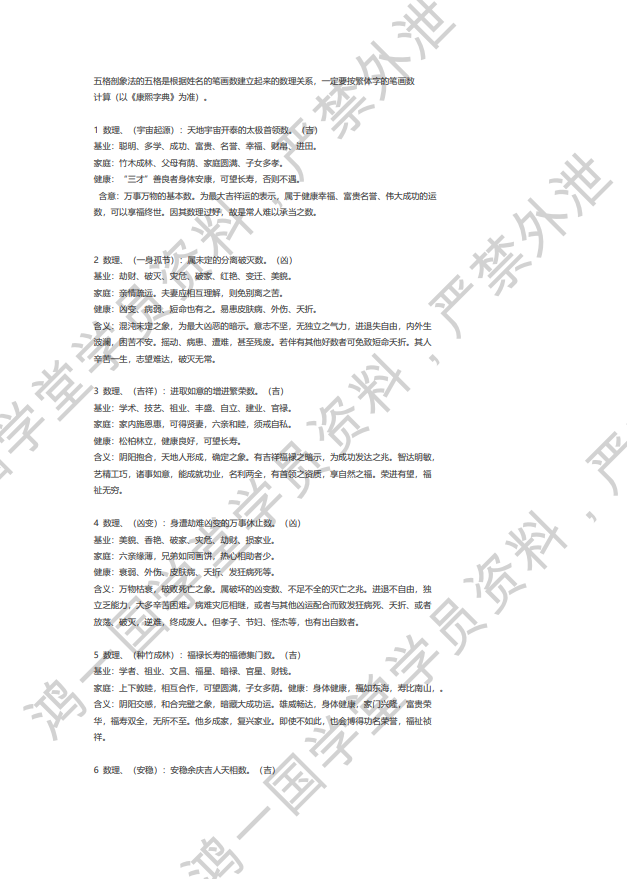 [风水学核心资料]五格81组名字数理含义指导学员版PDF文档