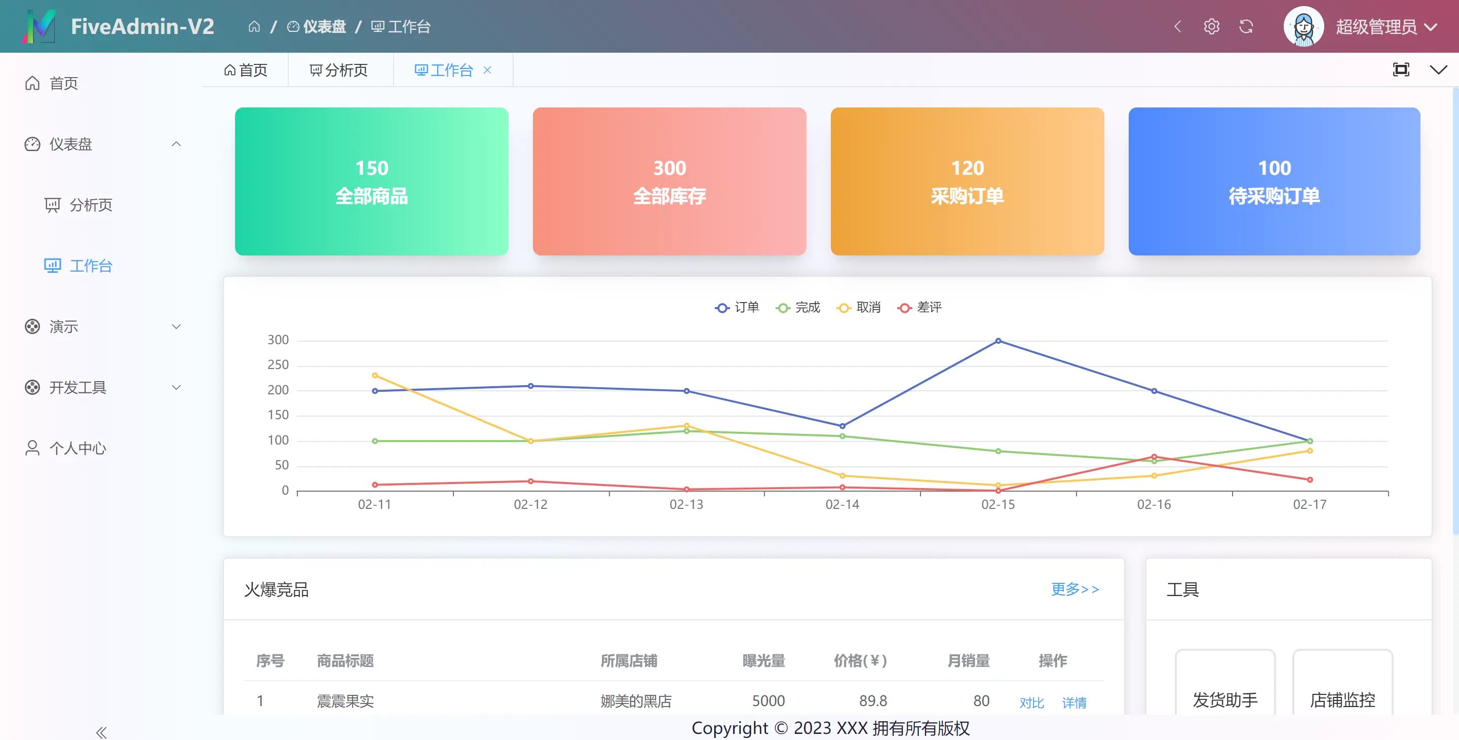 FiveAdminV2后台管理系统前端模板 一个开箱即用的后台管理系统框架，免费商用 ...