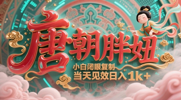 用AI克隆“唐朝胖妞”日更3条，平台疯狂推流，小白闭眼复制，当天见效，日入1k+  ...