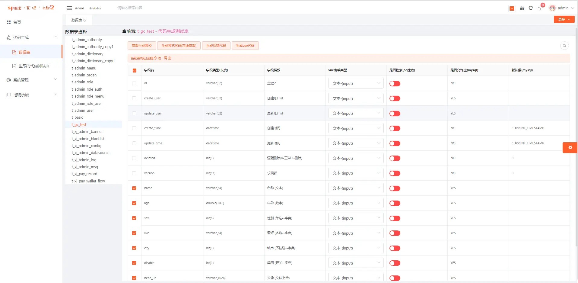 基于 springboot2/springboot3 + vue2/vue3 前后端分离的 Java 快速开发脚手架，含前后端代码生成器 ... .. ...