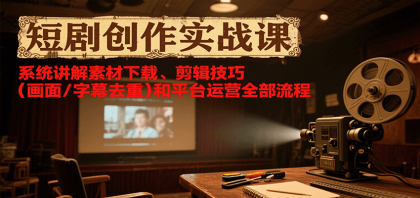 短剧创作实战课，系统讲解素材下载、剪辑技巧（画面/字幕去重）和平台运营全部流程 ...