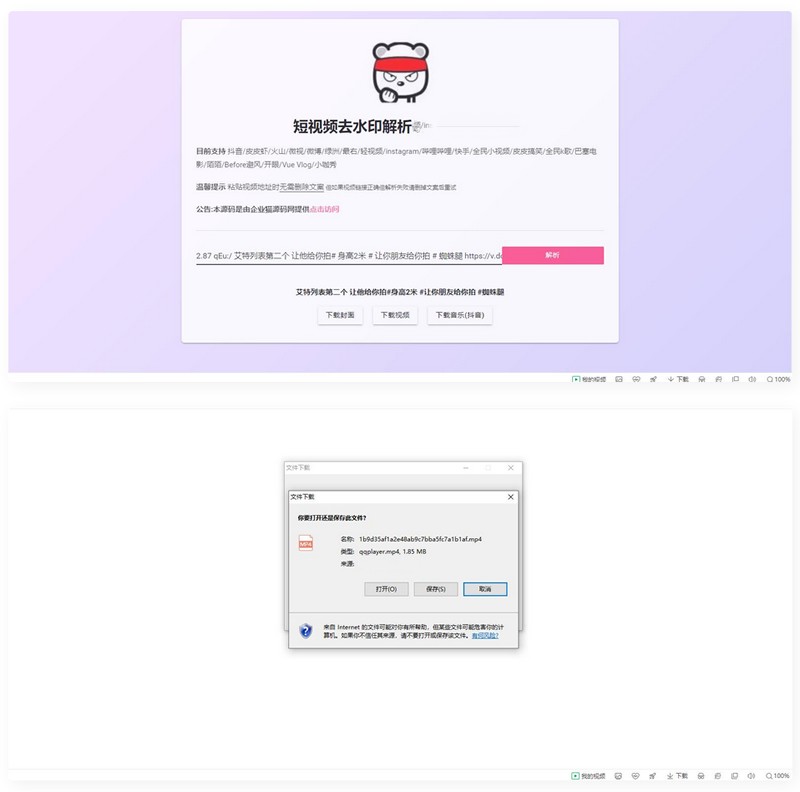 网页版短视频去水印源码，上传即用