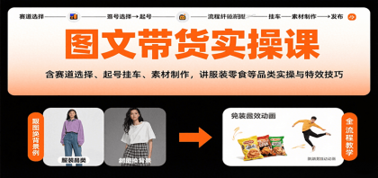 图文带货实操课，含赛道选择、起号挂车、素材制作，讲服装零食等品类实操与特效技巧 ...