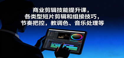商业剪辑技能提升课，各类型短片剪辑和组接技巧，节奏把控，教调色、音乐处理等 ...