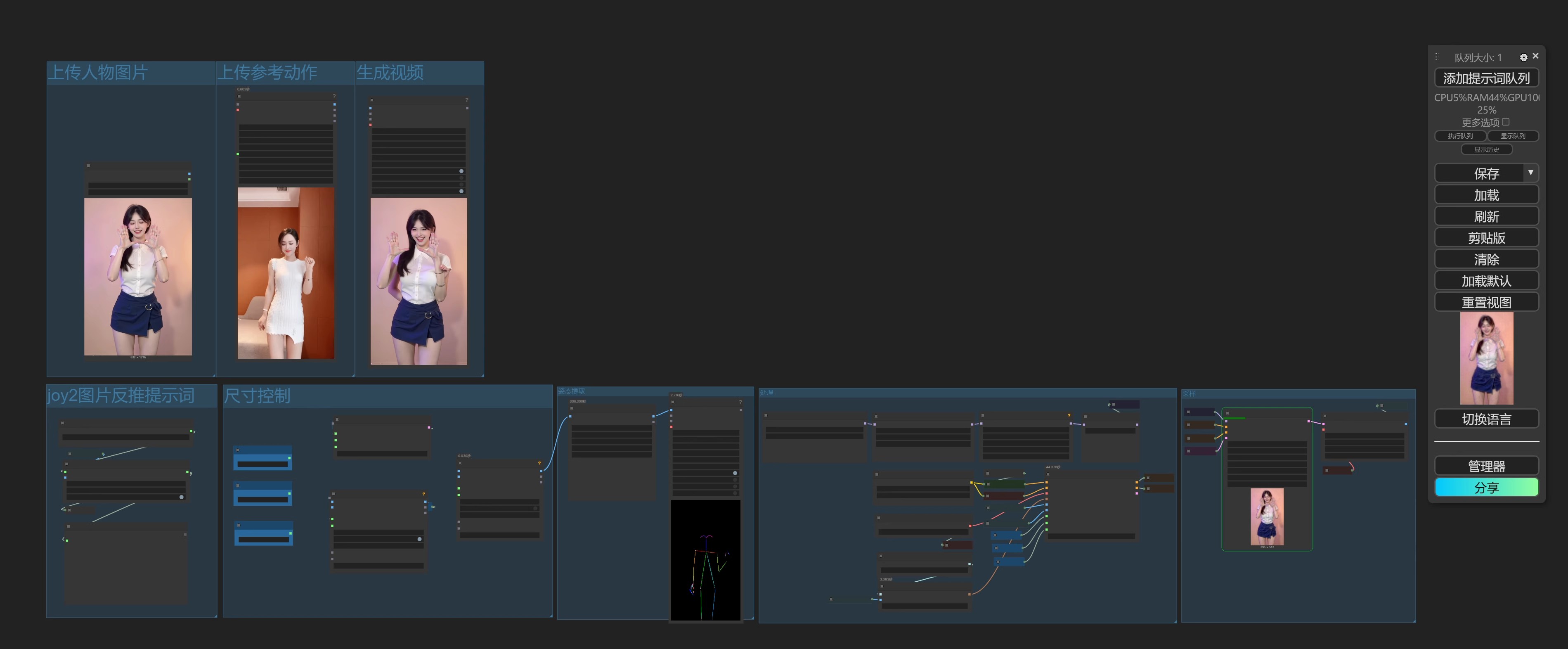 comfyui工作流照片跳舞mimicmotion配套模型AI图生视频自定义动作