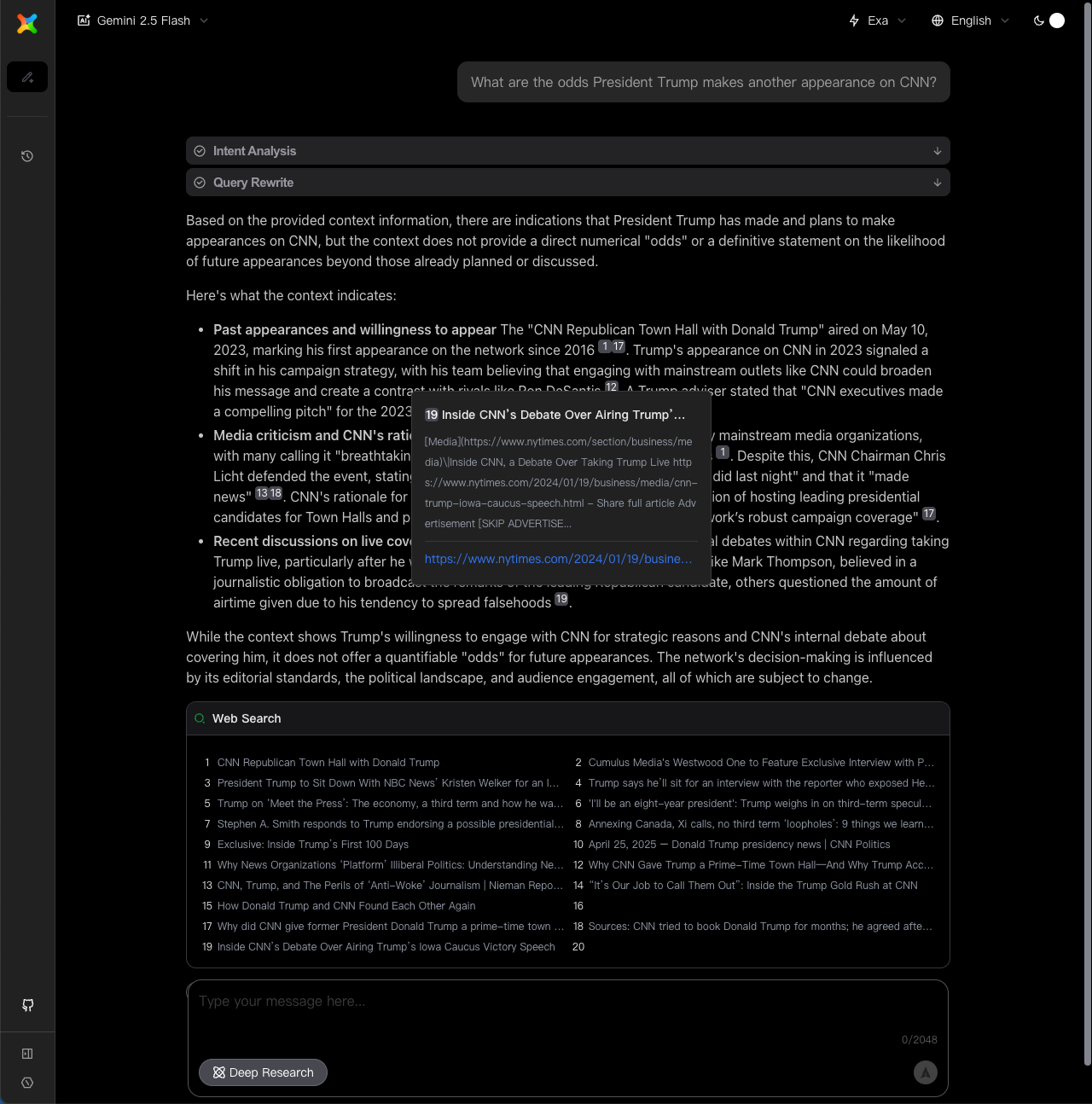 一个基于现代 AI 大语言模型的对话式搜索引擎，实时对话式搜索
