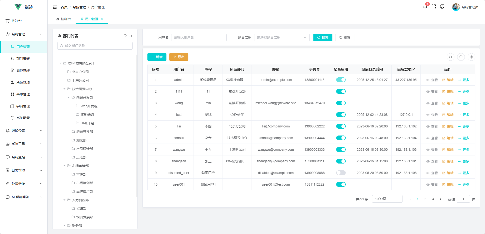 一个现代化的前后端分离企业级管理系统 MIT开源协议可商用