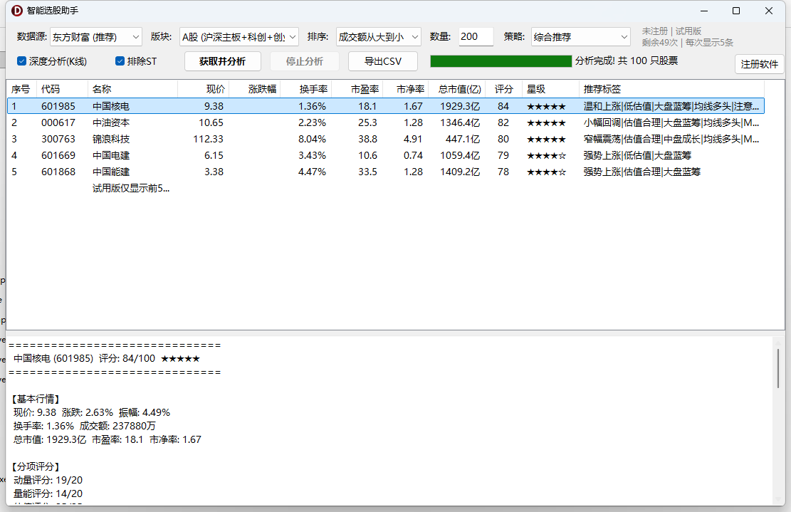 智能选股助手(StockAdvisor)-自动筛选出高评分标的并给出推荐星级和详细分析报告 ... ... ... ...