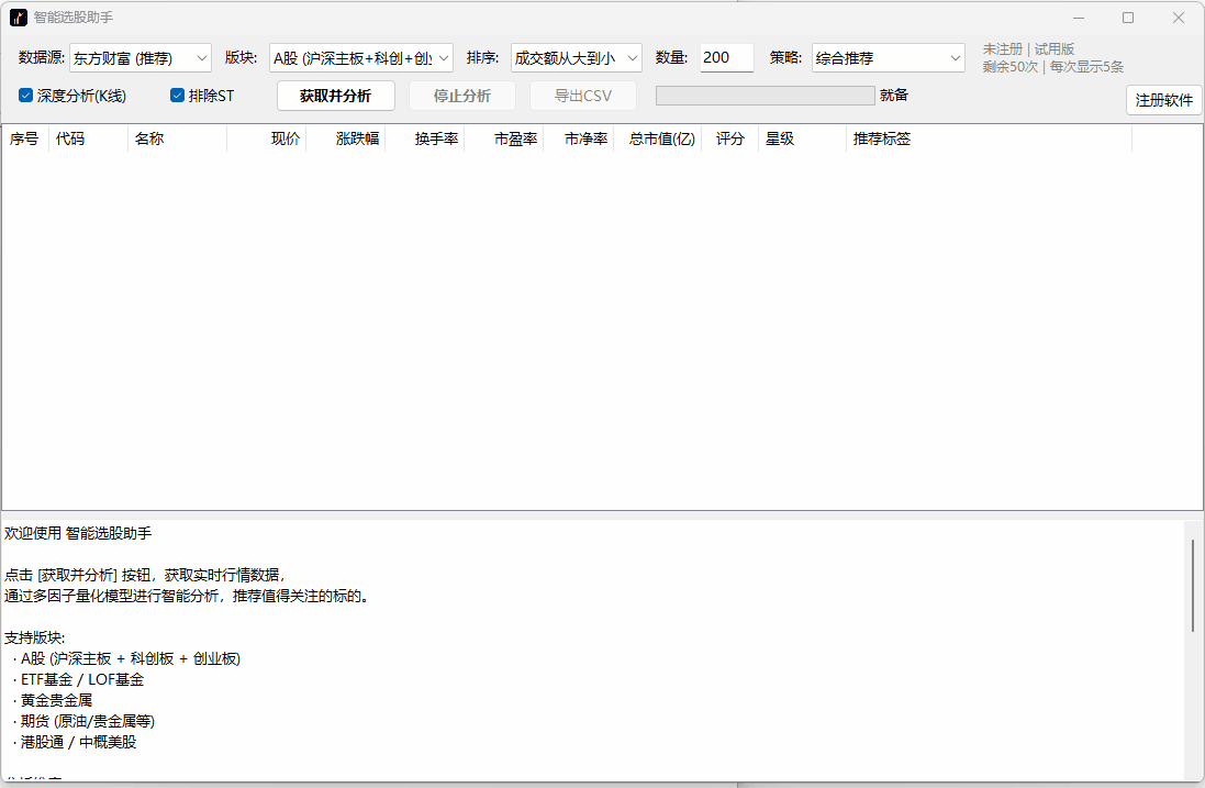 智能选股助手(StockAdvisor)-自动筛选出高评分标的并给出推荐星级和详细分析报告 ... ...