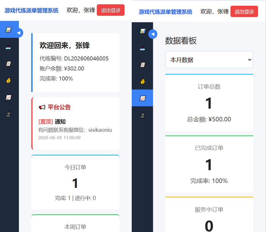王者荣耀/三角洲/和平精英电竞护航游戏俱乐部约玩代练录单报单派单打手接单管理系统 ...