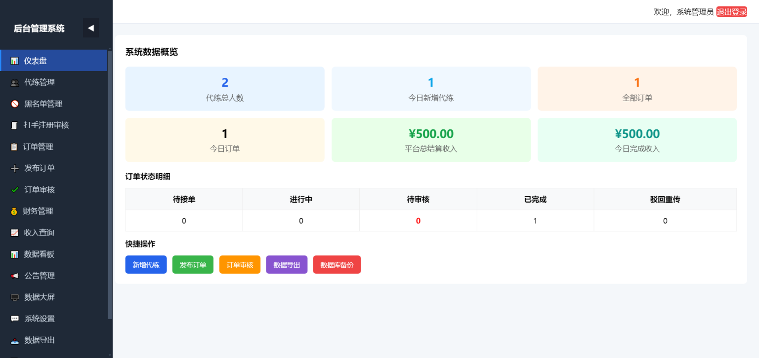 王者荣耀/三角洲/和平精英电竞护航游戏俱乐部约玩代练录单报单派单打手接单管理系统 ...