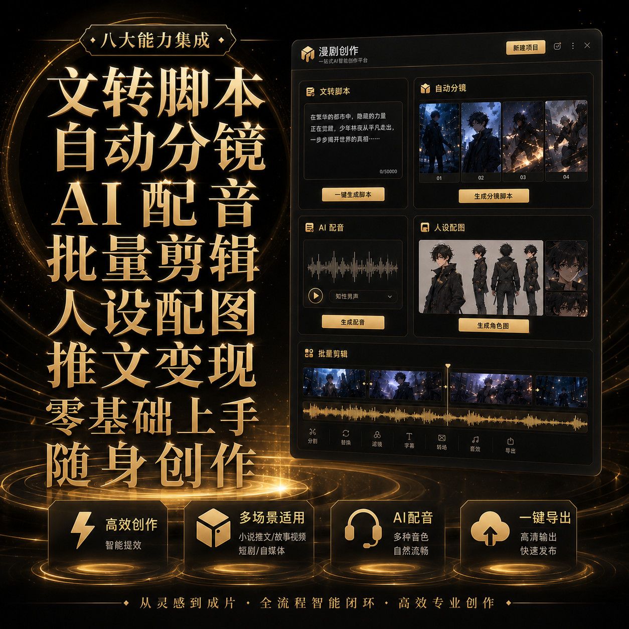 云豆AI漫剧创作工具小说写作AI生图三合一自动分镜配音副业软件