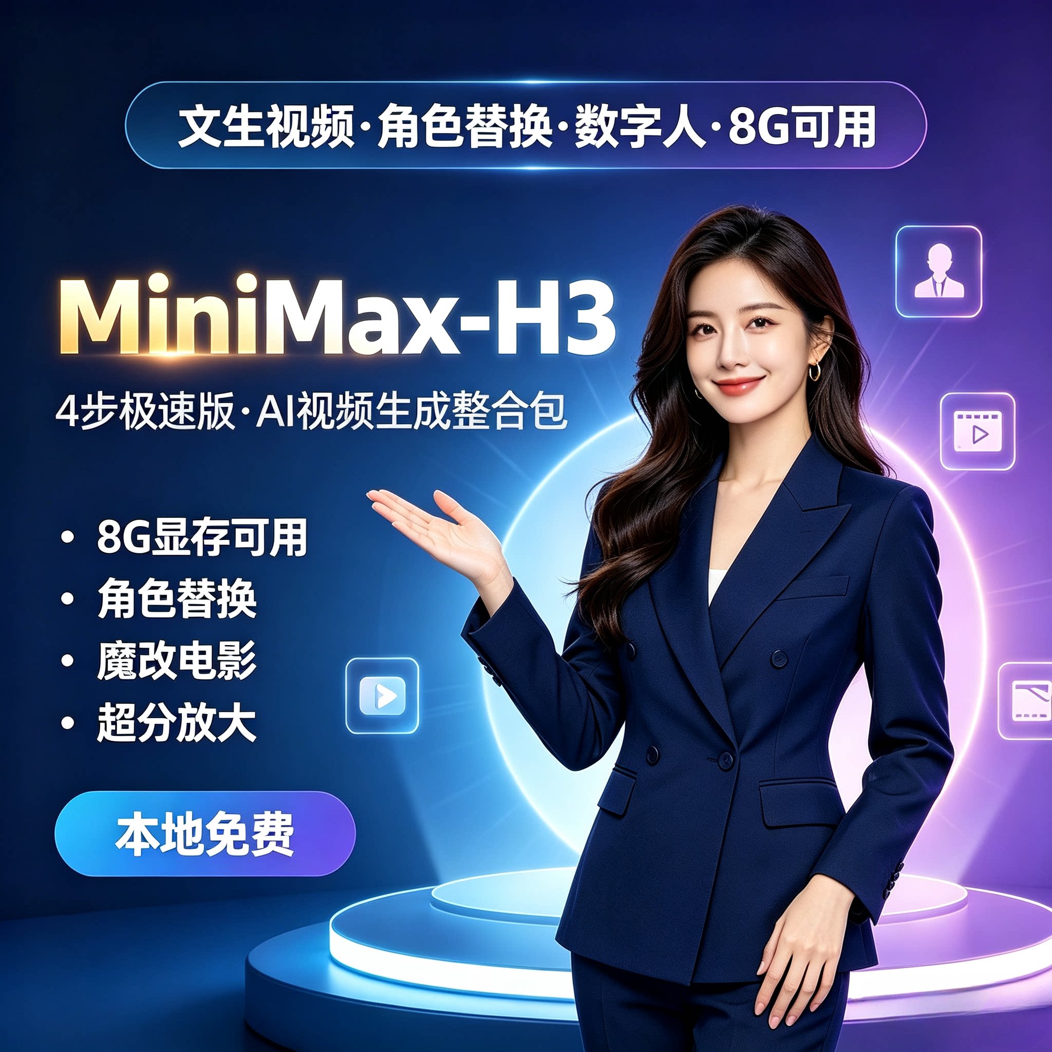MiniMax-H3视频生成软件 角色替换魔改电影 多图参考 4步极速
