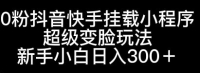 0粉抖音快手挂载小程序，超级变脸玩法，新手小白日入300+