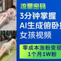 3分钟掌握AI生成俯卧撑女孩视频，零成本涨粉变现，1个月1W粉