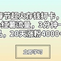 临近春节超火存钱打卡，轻松引爆小红薯流量，3 分钟一条作品，20 天涨粉 4000+