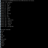 用c语言以升序顺序显示15个单词