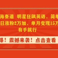 抖音蓝海赛道，明星狂飙英语，简单易操作，单日涨粉 2 万加，单月变现 15 万加，有手就行