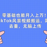 零基础也能月入上万！TikTok风景视频搬运，简单去重，无脑上传