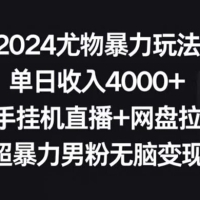 2024 尤物暴力玩法，单日收入 4000+，快手挂机直播+网盘拉新，超暴力男粉无脑变现【揭秘】
