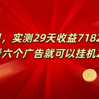 学生必备0撸项目，实测29天收益7182元！每天只要看六个广告就可挂机24小时