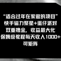 适合过年在家做的项目，快手磁力+蛋仔派对，双重撸金，收益最大化 ，保姆级教程， 每天收入1000+，可矩阵
